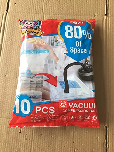 BoxLegend Vacuum Storage Bags 10 Combo Vacuum Pack Bags Space Saving Double Zipper Seal & Leak Valve Reusable for Clothes Pillow