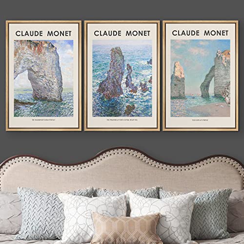 Wall26 Framed Canvas Wall Art Print Set Beach Ocean Cliffs In France By Claude Monet Nature Wilderness Illustrations Modern Rela