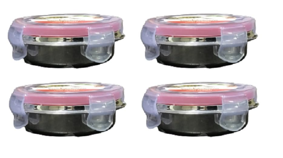 Dynore Stainless Steel Click Lock Air Tight Tiffin/Container/Chutney Sauce Bowl Set Of 4