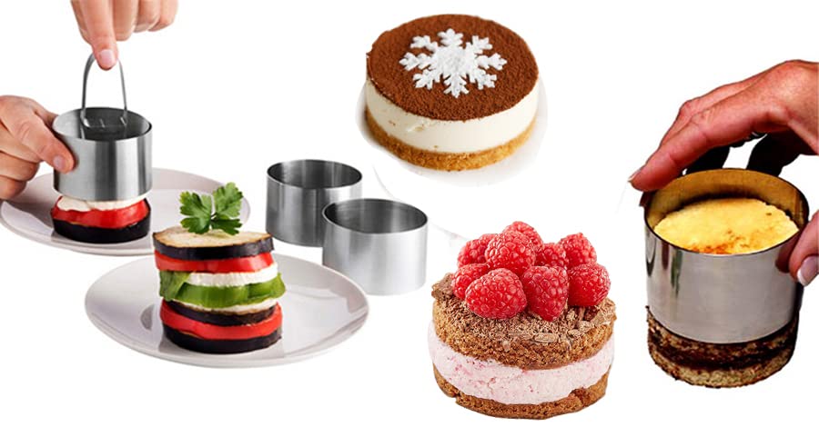 Uncle Jack Food Ring Molds Sets For Cooking, Stainless Steel Cake Rings Forming Rings With Pusher,2 Pack 3-1/8 And 2 Pack 2-3/8