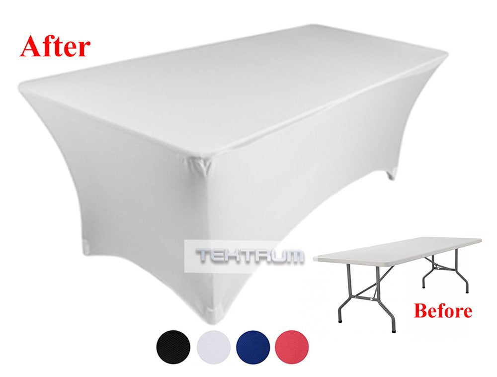 Tektrum 8 Ft Long Rectangular Stretch Tablecloth, Spandex Jacket Cover, Tight Fit Linen-Fitted Table Cover For Trade Show, Dj, W