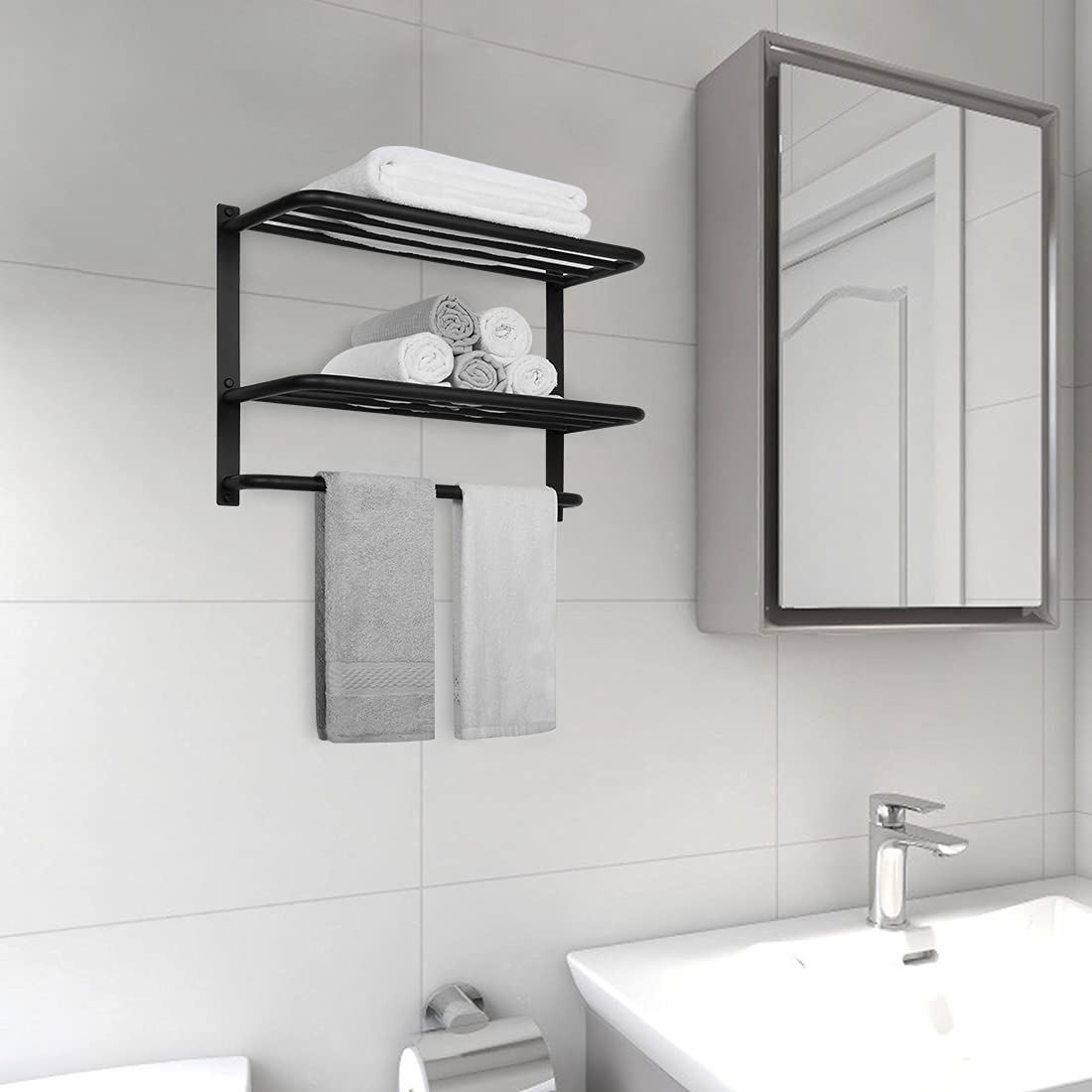 Towel Rack For Bathroom, Dewvie 23 Inch Tower Holder With Tower Bars, Sus 304 Stainless Steel Lavatory Bath Towel Shelf Towel Ha