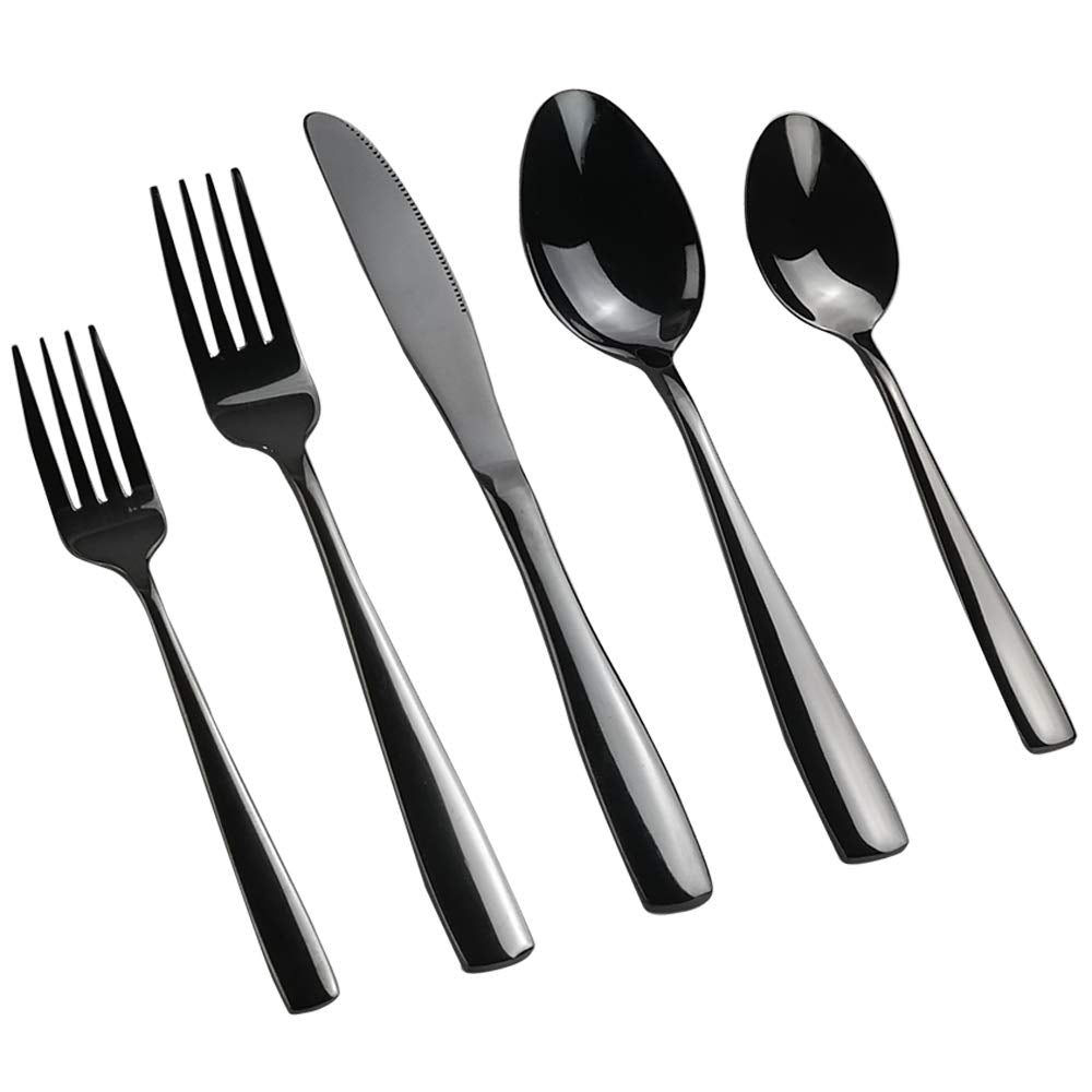 Teyyvn Stainless Steel Black Cutlery Set, 40-Piece Flatware Silverware Set, Service For 8