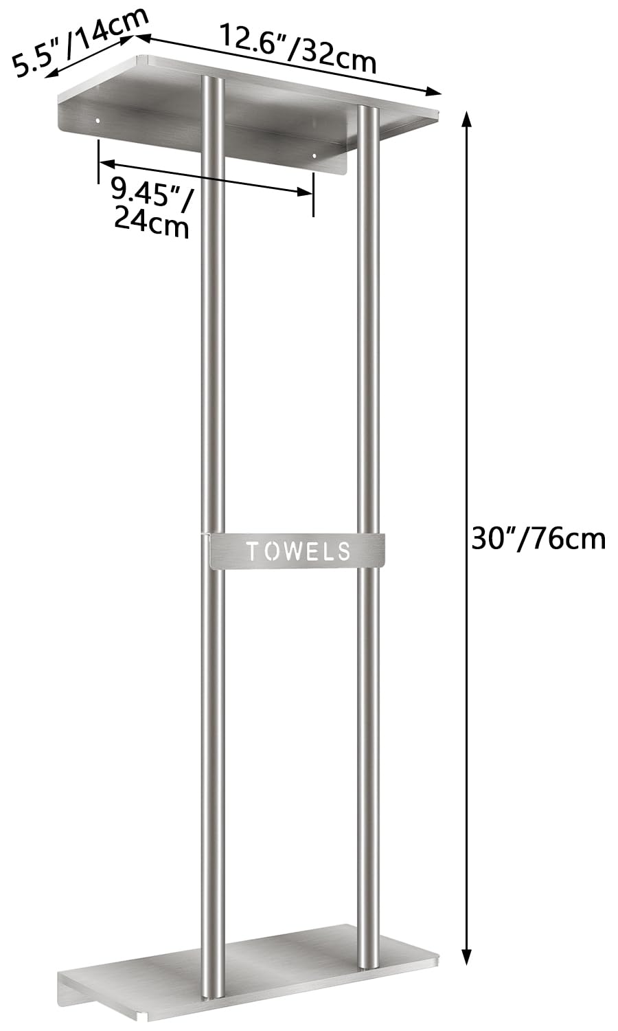 Stwwo Bathroom Towel Storage For Bathroom, Wall Towel Rack For Rolled Towels, 30 Inch Towel Holder Wall Mounted With Metal Shelf