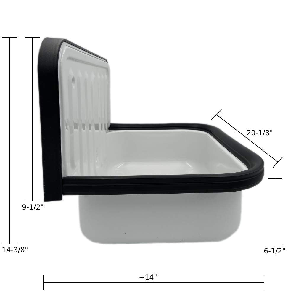 Alape Bucket Sink Small Service Sink Glazed Steel Utility Sink And Utensilo Storage Caddy, With Overflow, Black Trim