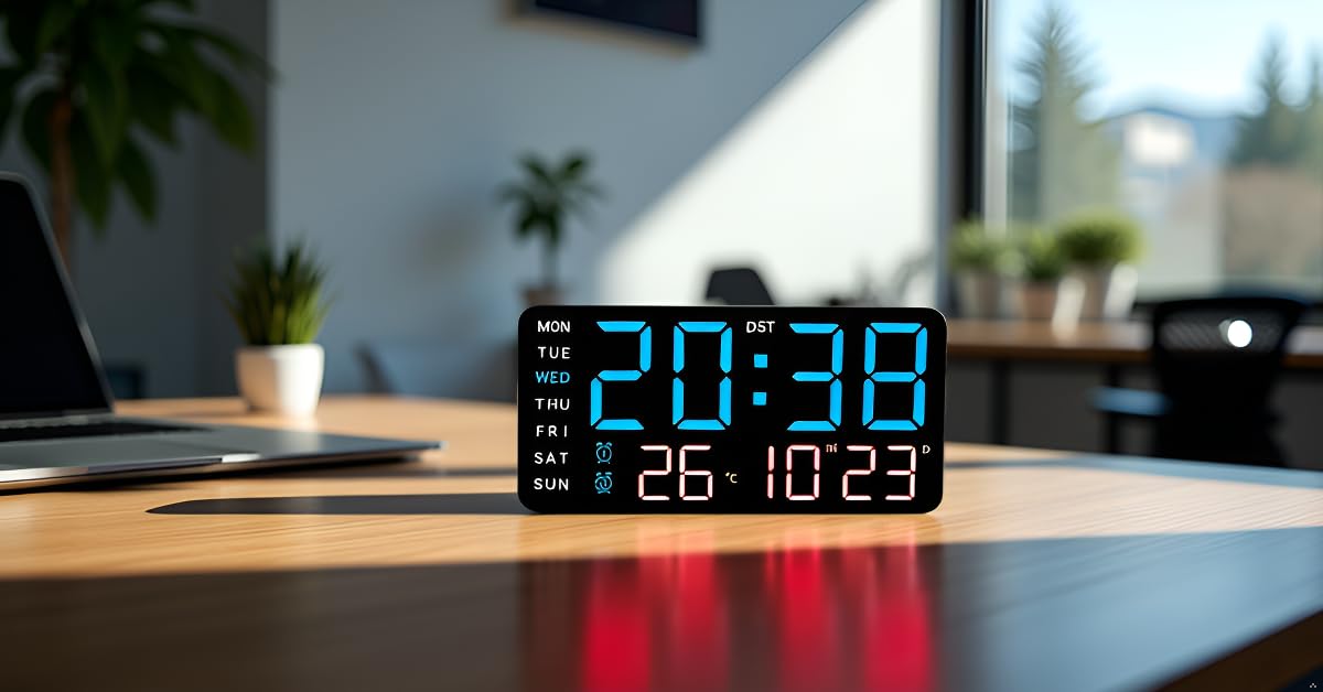 Aerys 9-Inch Digital Alarm Wall Clock, Large Led Display, Adjustable Brightness, 12/24 Hour Format, Date And Temperature Display