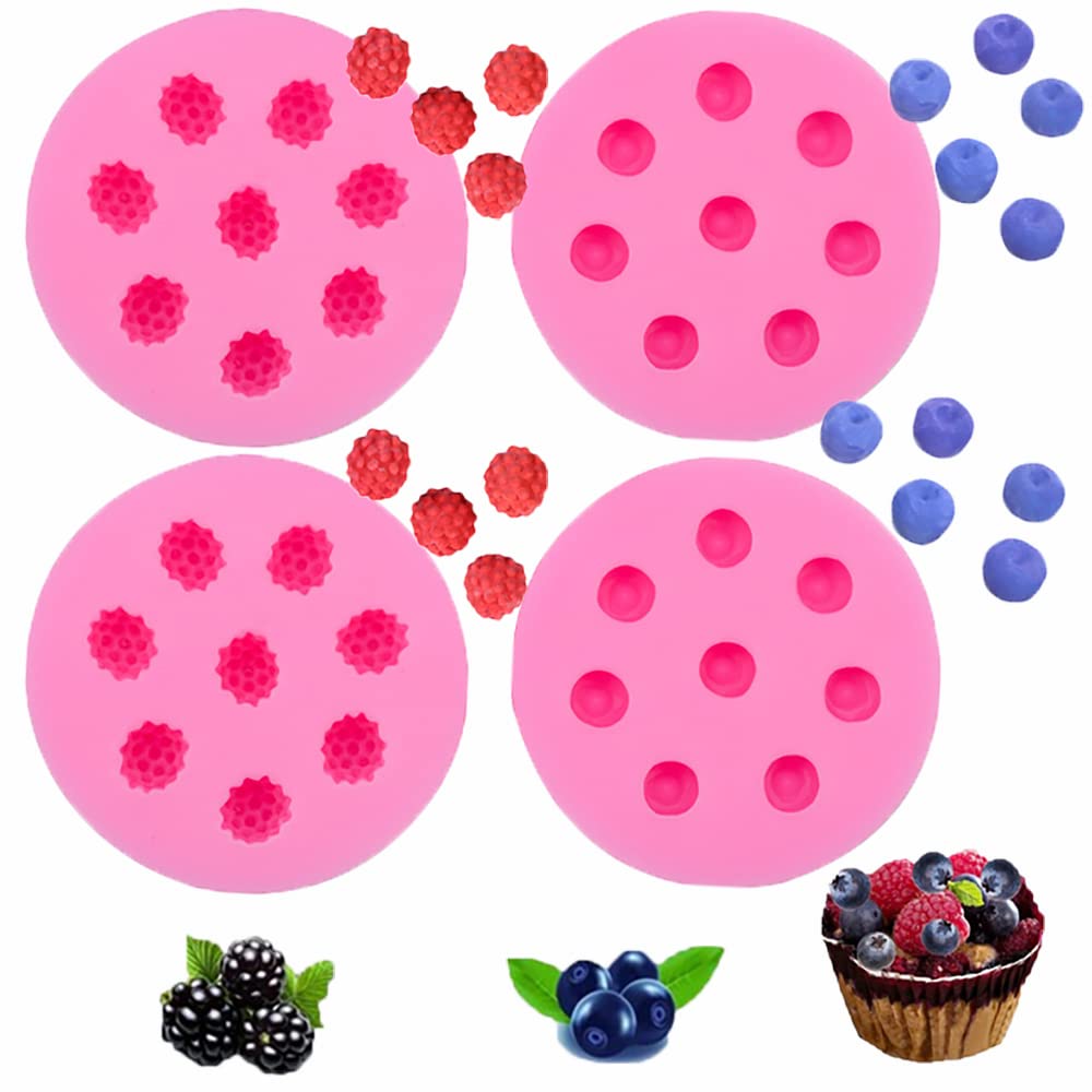 4Pcs Raspberry And Blueberry Fondant Molds Silicone Mulberry Molds For Diy Fondant Candy Making Chocolate Mold Desserts Ice Cube