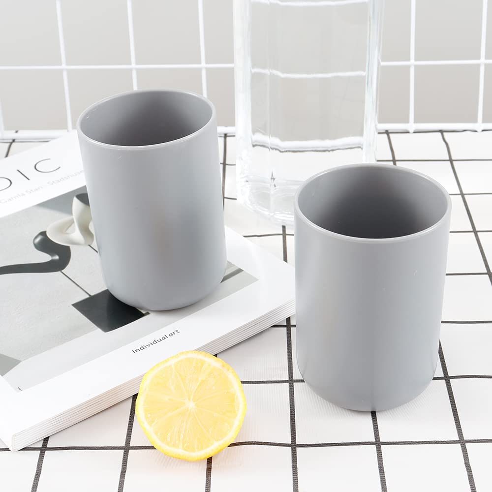 Wongwongcat Bathroom Tumbler, Unbreakable Dishwasher Safe Drink Cup 300Ml, 2 Pieces (Grey&Grey)