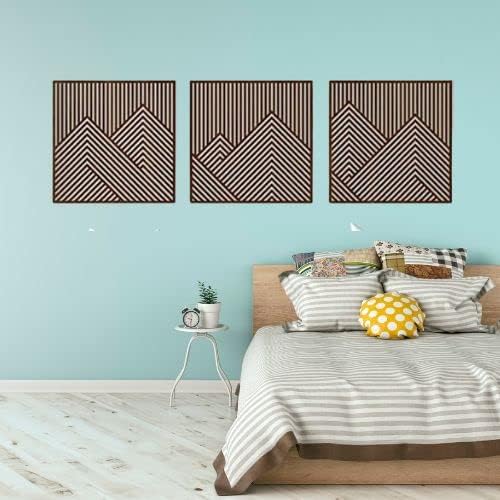 Wall Magix Set Of 3 Abstract Mountain Wooden Wall Art Panels - Brown Wall Hanging For Bedroom, Living Room, Home Decoration, Wal