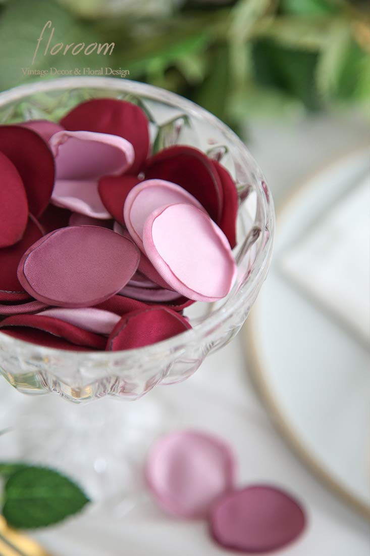 Floroom 300Pcs Silk Rose Petals Burgundy Maroon Mauve Artificial Flower Petals For Wedding Flower Girl Basket Aisle Scatter Tabl