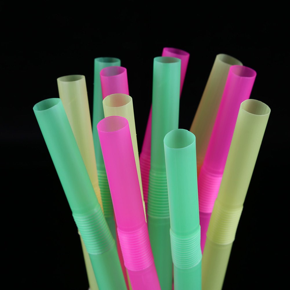 Jumbo Flexible Smoothie Plastic Straws, 100 Pcs Assorted Colors Large Bendable Disposable Milkshake Straws, Wide Bendy Boba Drin
