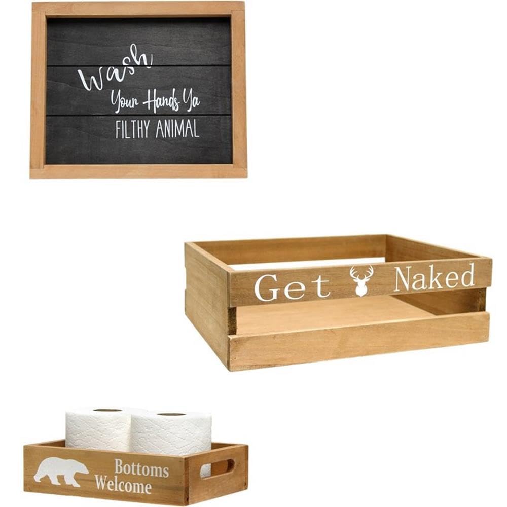 All The Rages Elegant Designs Wood Small Cabin 3 Pc Bathroom Holder Set in Natural