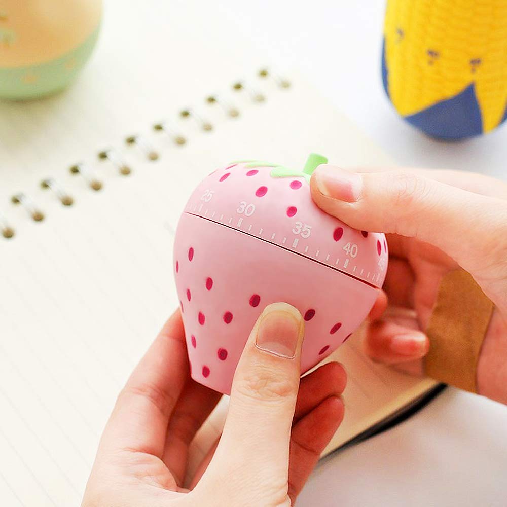 MonLiya Cute Fruit Cookie Kitchen Timer - Strawberry Mechanical Alarm, Plastic Design for Home Decor