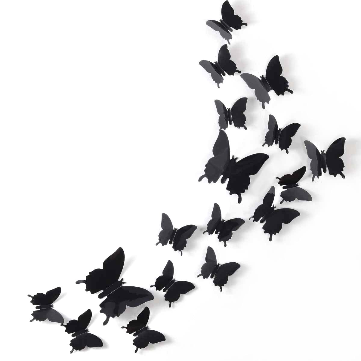 24pcs 3D Butterfly Removable Mural Stickers Wall Stickers Decal for Halloween Home and Room Decoration (Black)