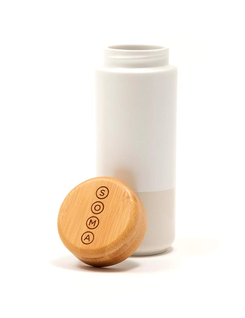 Soma Insulated Ceramic Mug With Bamboo Lid, Pearl, 12Oz