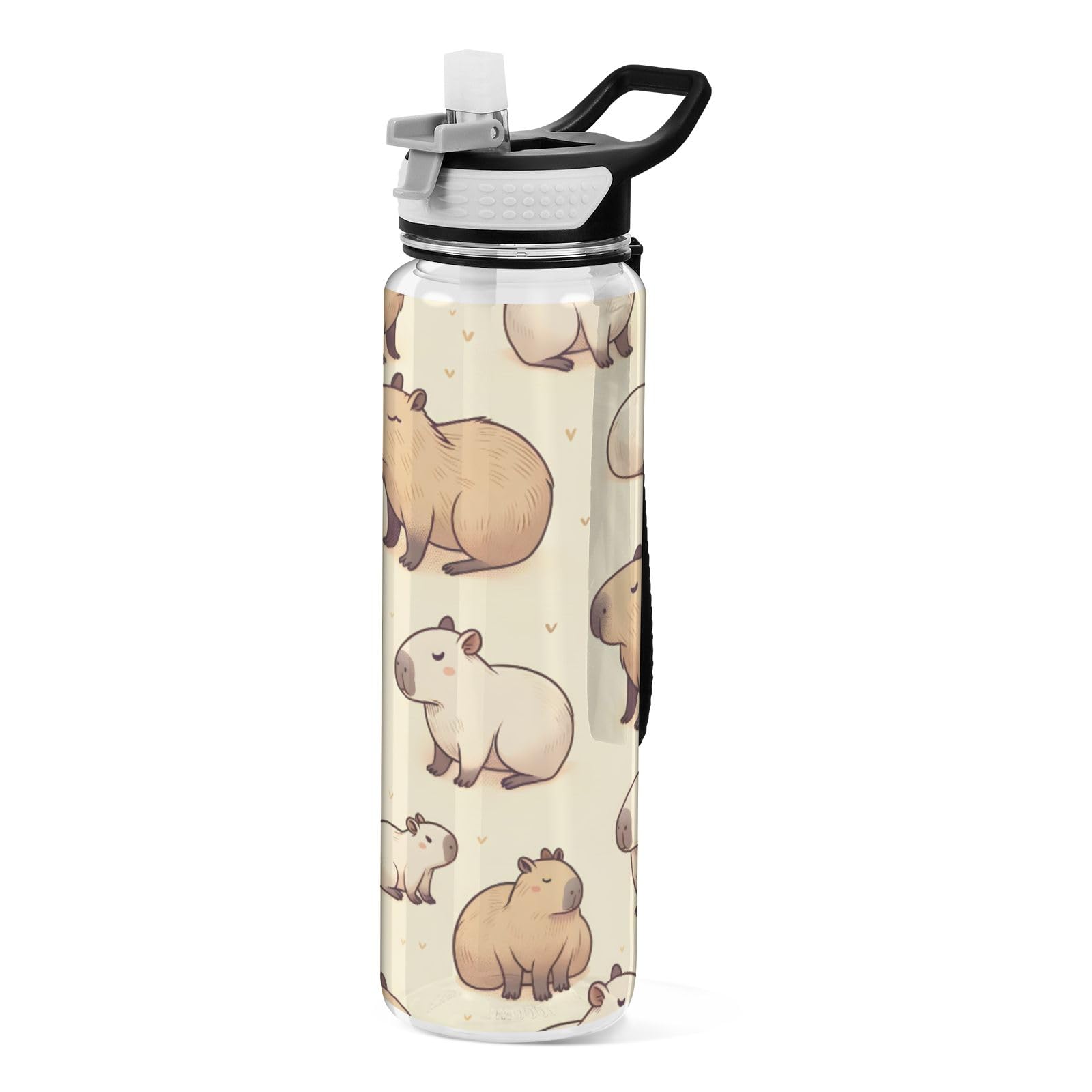 senya Catroon Cute Capybaras Sport Water Bottle with Straw Tritan Clear Bottle for Outdoor Gym Travel