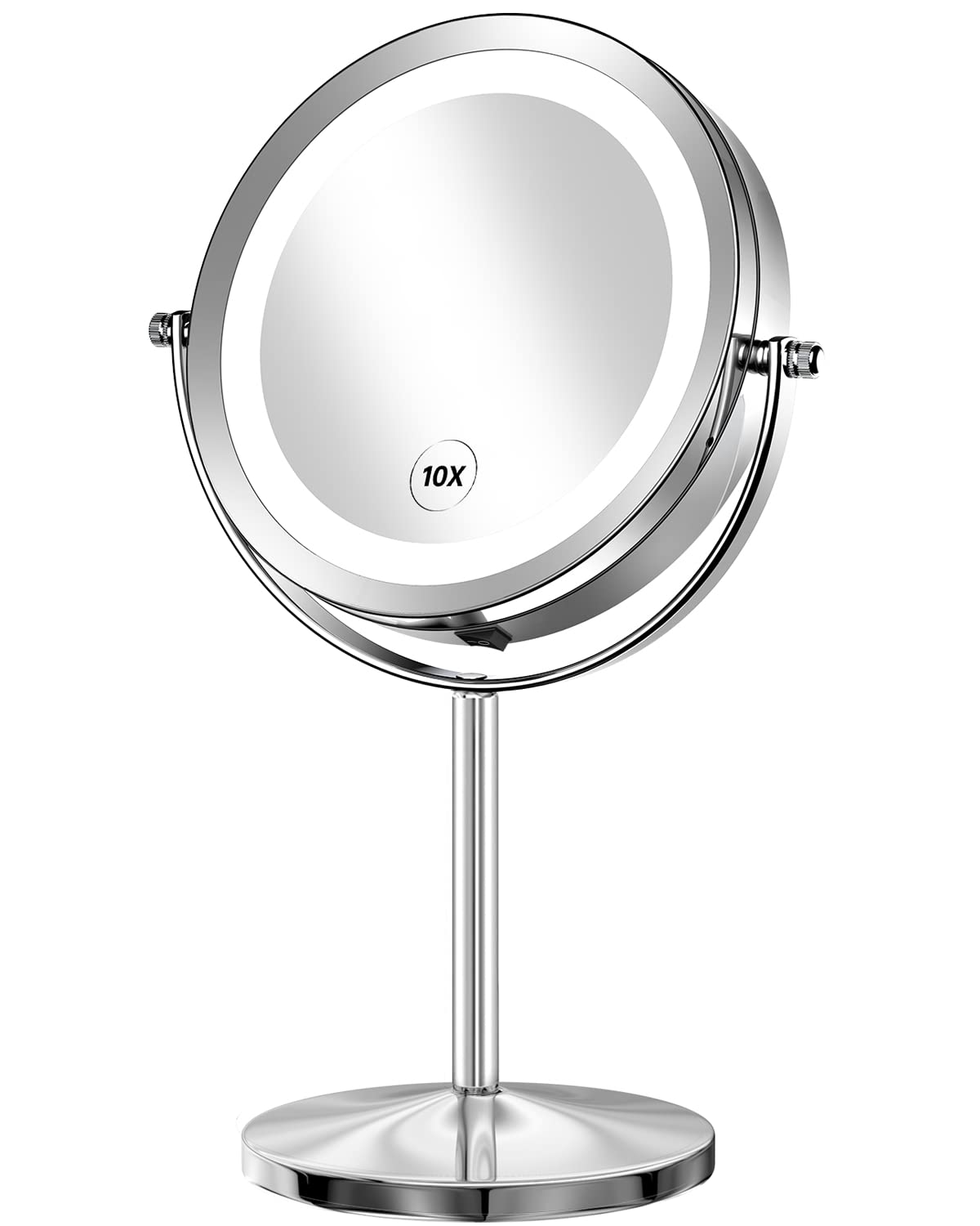 Gospire 1X/10X Magnifying Lighted Makeup Mirror Double Sided Round Standing 360 Degree Swivel Mirror For Shaving Bathroom 7 Inch