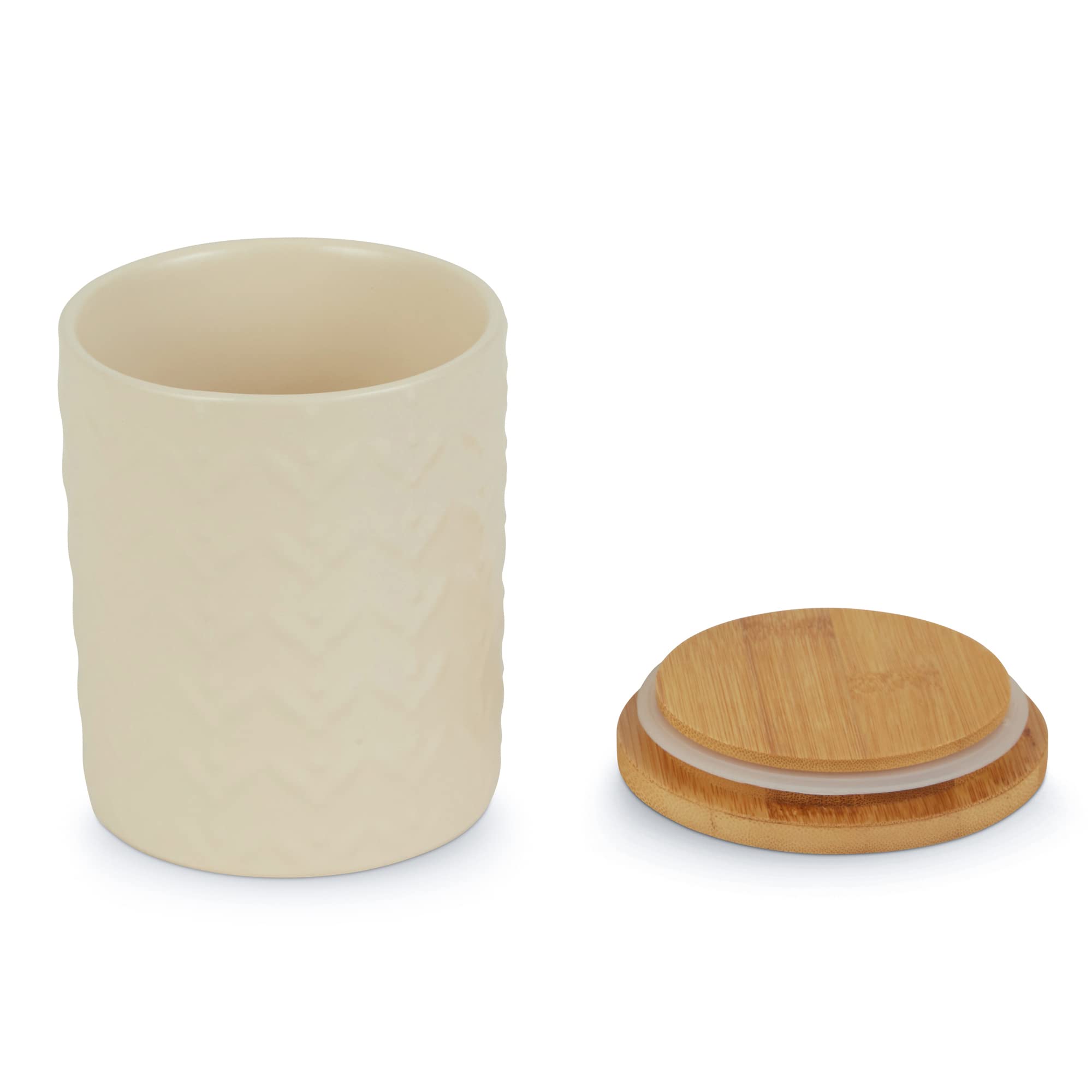 ANTIQUE WHITE MATTE RETRO VINE TEXTURE CERAMIC CANISTER SET/3