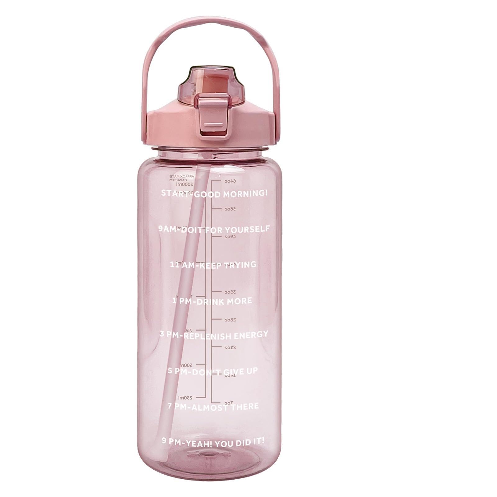 EITMOW 64 oz Transparent Motivational Water Bottle with Time Marker & Straw, Leakproof BPA Free Half Gallon Water Jug with Handl