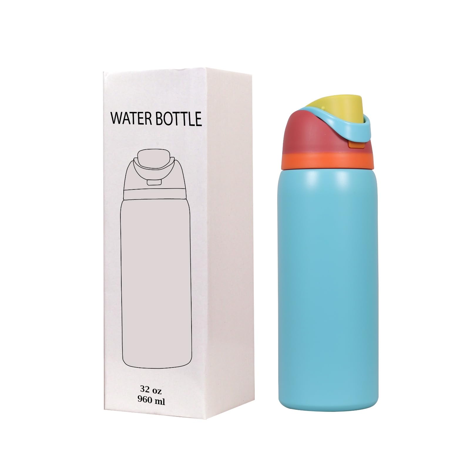 Stainless Steel Water Bottle 32 Oz With Flip Lid And Carry Loop (Cyan Blue, 960 Ml)
