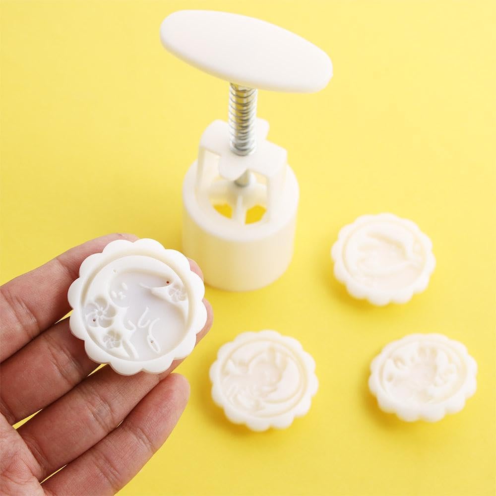 Rabbit Moon Cake Mold 4 Pcs, Mid Autumn Festival Hand Press Cookie Stamps Diy Pastry Tool Moon Cake Maker