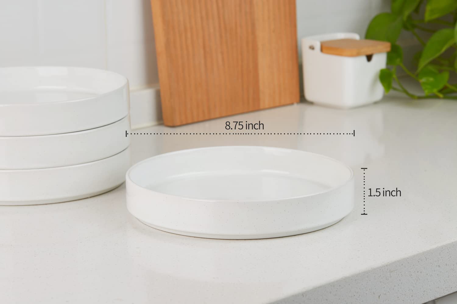 Famiware Nebula Pasta Bowls For 4, 8.75 Inch Salad Bowl Sets, Large Wide Bowls For Serving Dinner, White