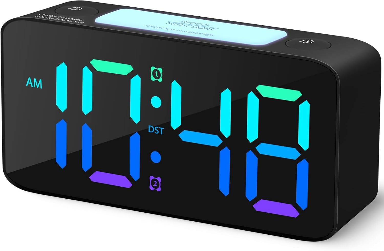 Aerys 9-Inch Digital Alarm Clock, Rgb Color Display, Night Light Dimmer, Usb Ports, Super Loud Alarm For Heavy Sleepers, Table C