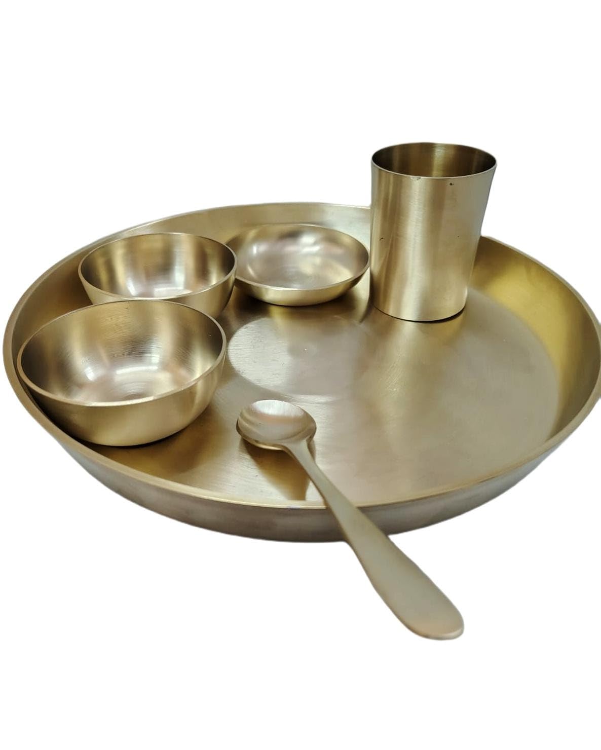 Bona Fide Kansa Thali Dinner Set | Bronze, 6 Pieces, Kansa Dinner Set,Heavy Gauge Matte Design,Thali Size 11 Inch(1800Gm),Kansa/