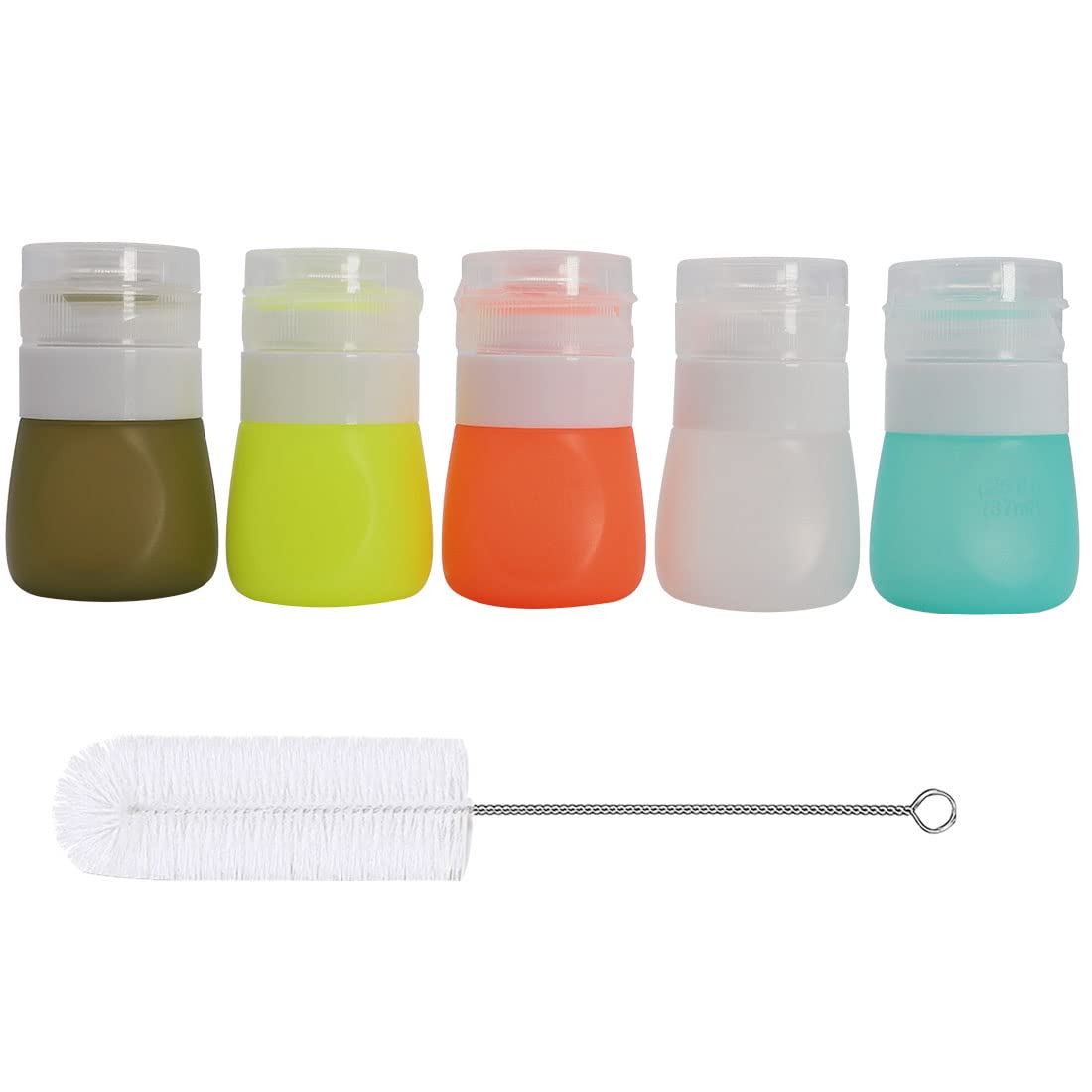 Ksooly 5-Pack 1.3Oz. Squeeze Salad Dressing Bottles With Cleaning Brush | Small Salad Dressing Container To Go | Portable Sauce