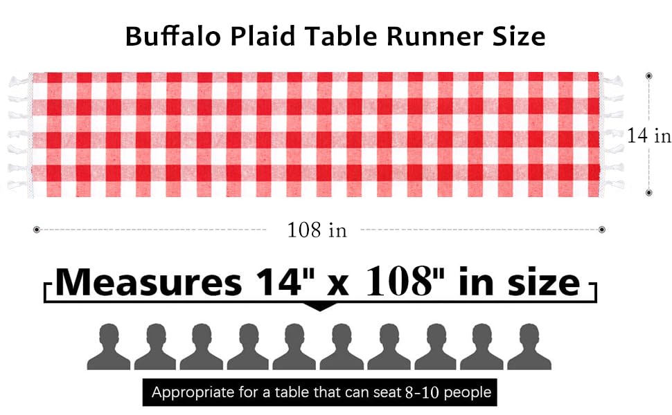 Duobao Buffalo Plaid Table Runner 14X108-Inches Red And White Checkered Tables Runners With Tassel Christmas Decoration Gingham