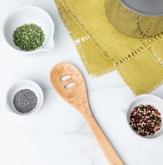 Talisman Designs Laser Etched Beechwood Slotted Cooking-Spoons, Decorative Wooden Utensils
