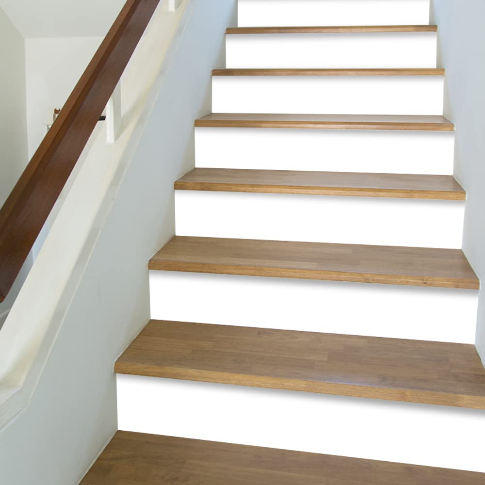 Funlife 14Pcs Self-Adhesive Vinyl Stair Riser Stickers, Peel And Stick Staircase Decal Contact Paper, 39.37''X7.09'' Pure White