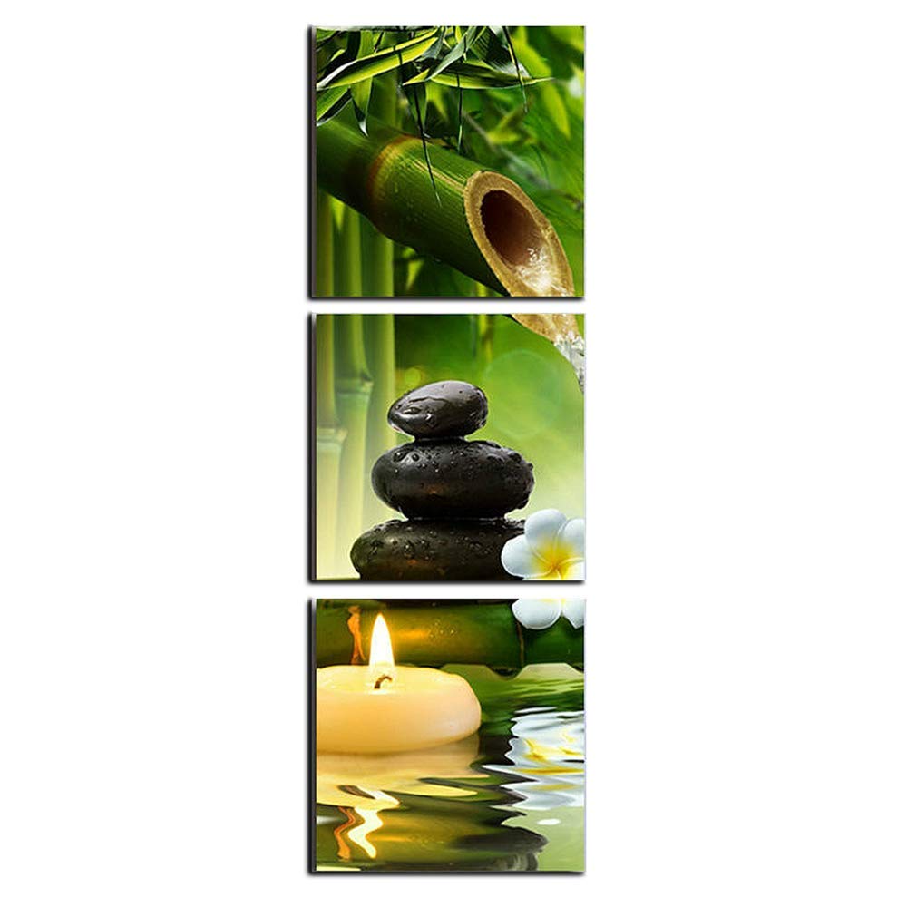 Taomi Bamboo Wall Art For Bathroom Zen Stone Canvas Painting Contemporary Bamb   Meditation Yoga Wall Decor Spa Natural Green Pl