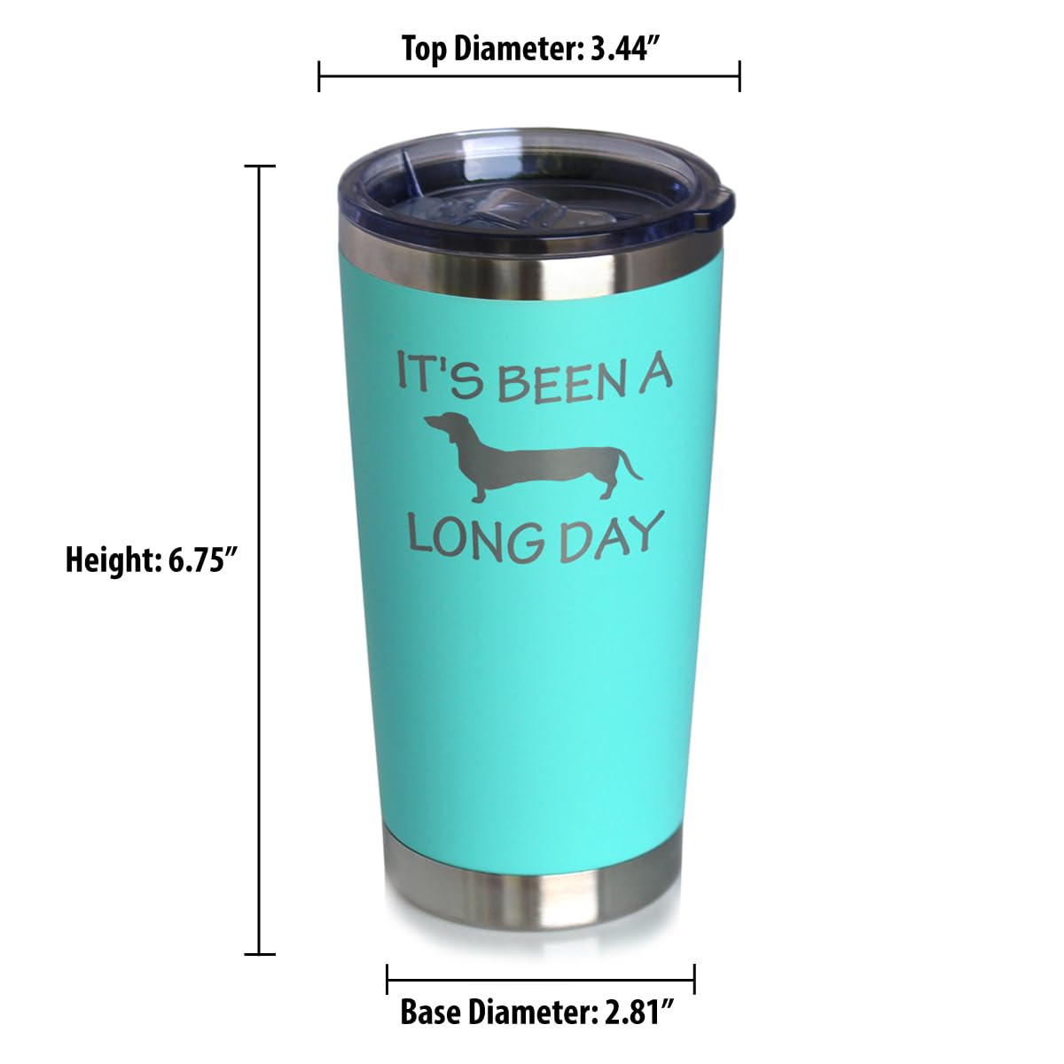 Bevvee Long Day - Insulated Coffee Tumbler Cup With Sliding Lid - Stainless Steel Insulated Mug - Dog Themed Coffee Gifts - Teal