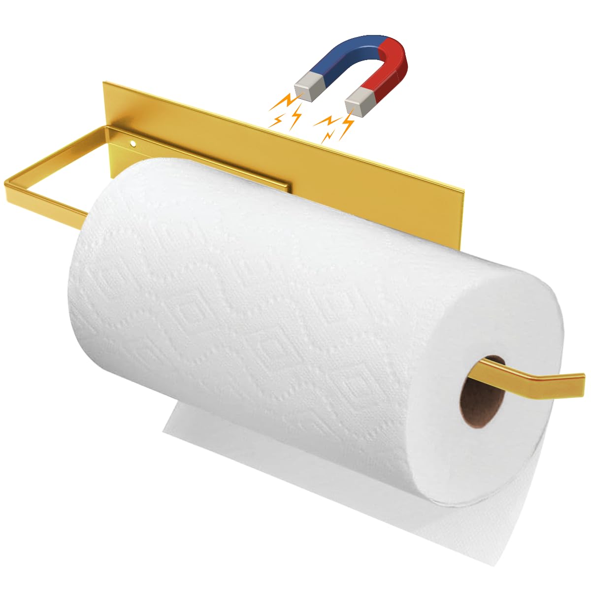 Gold Paper Towel Holder, Magnetic Paper Towel Holder for Fridge, Toilet Paper Roll Holder Magnet Towel Rack Wall Mount Fridge Or