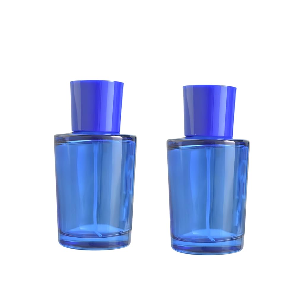Yorror 2 Pack Blue Glass Perfume Atomizer, 50Ml Round Empty Refillable Spray Bottle For Men And Women, Portable Fragrance Fine M