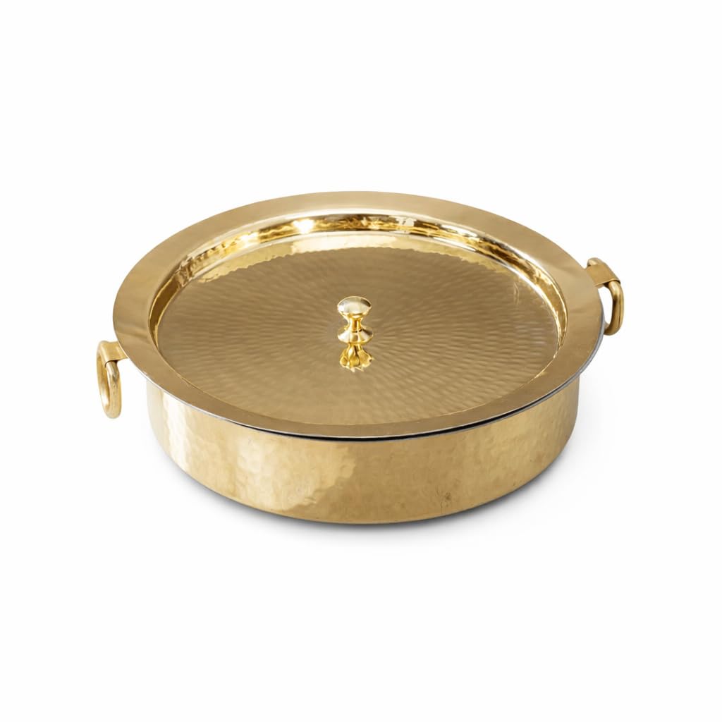 PTal Brass Lagan 6L, Tin Coated With Lid 100% Pure Brass Degchi For Cooking 3.2 Kg Biryani Handi Ptal Utensils For Kitchen (Free