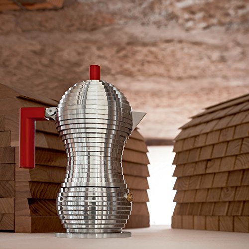 Alessi Mdl02/6 R Pulcina Stove Top Espresso 6 Cup Coffee Maker In Aluminum Casting Handle And Knob In Pa, Red