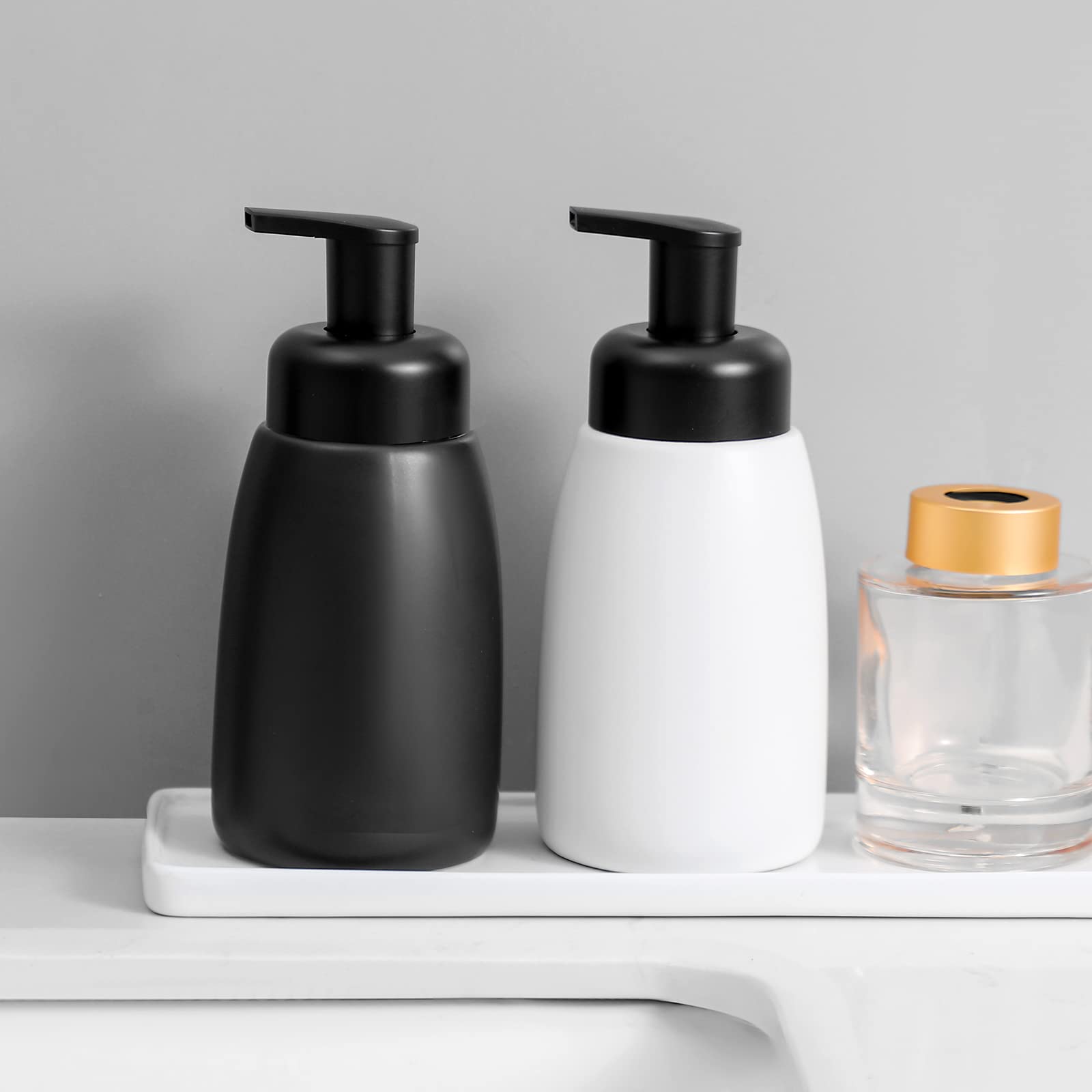 Foaming Hand Soap Dispenser Ceramic Jar Foam Dish Soap Dispenser For Bathroom And Kitchen Sink, Liquid Pump Bottle For Shampoo,