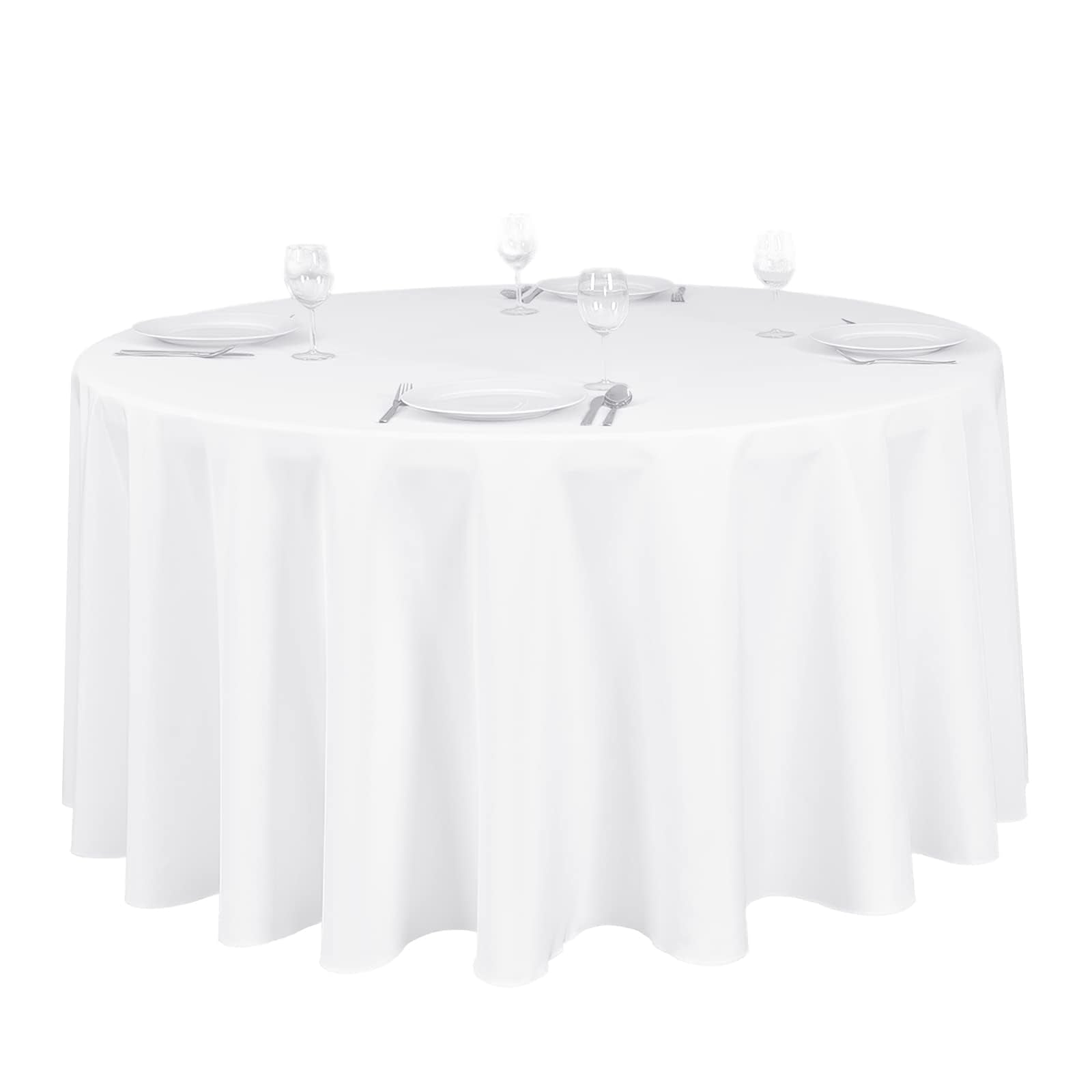 Ltc Linens 120 In Round Tablecloth For 60 Inch Round Table - White Round Table Cover - Washable, Wrinkle Resistant Polyester Fab