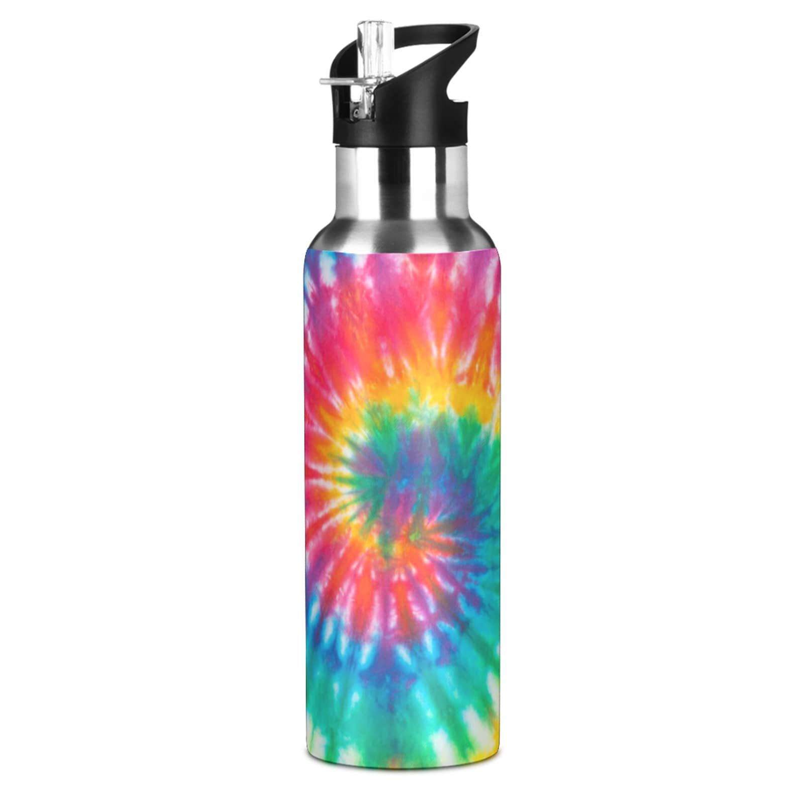 Tie Dye Rainbow Water Bottle Girls Insulated Thermos Kids Women Stainless Steel Hot Cold Water Flask Jug Straw Lid For Sports Gy