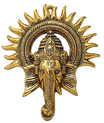 Rsn Gold Metal Decorative Beautiful Elegant Ganesha Wall Hanging For Home Decor (8 X 9.5Inch)