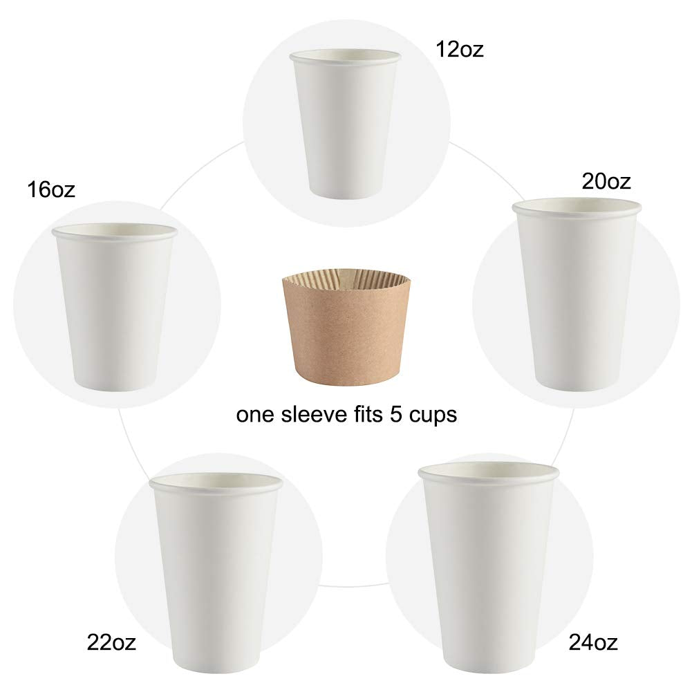 SPRINGPACK Coffee Sleeves - 500 count Disposable Corrugated Hot Cup Sleeves Jackets Holder - Kraft Paper Sleeves Protective Heat Insulation Drinks Insulated Fits 12 16 20 22 24 oz Coffee Cups