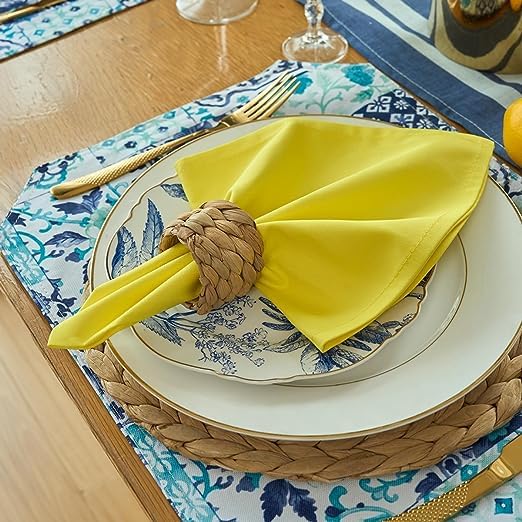 Koffota Jasmine Yellow Cloth Napkins 100% Cotton Set Of 6, Spring Napkins, Easter Table Decortaions For Dinner Soft Comfortable