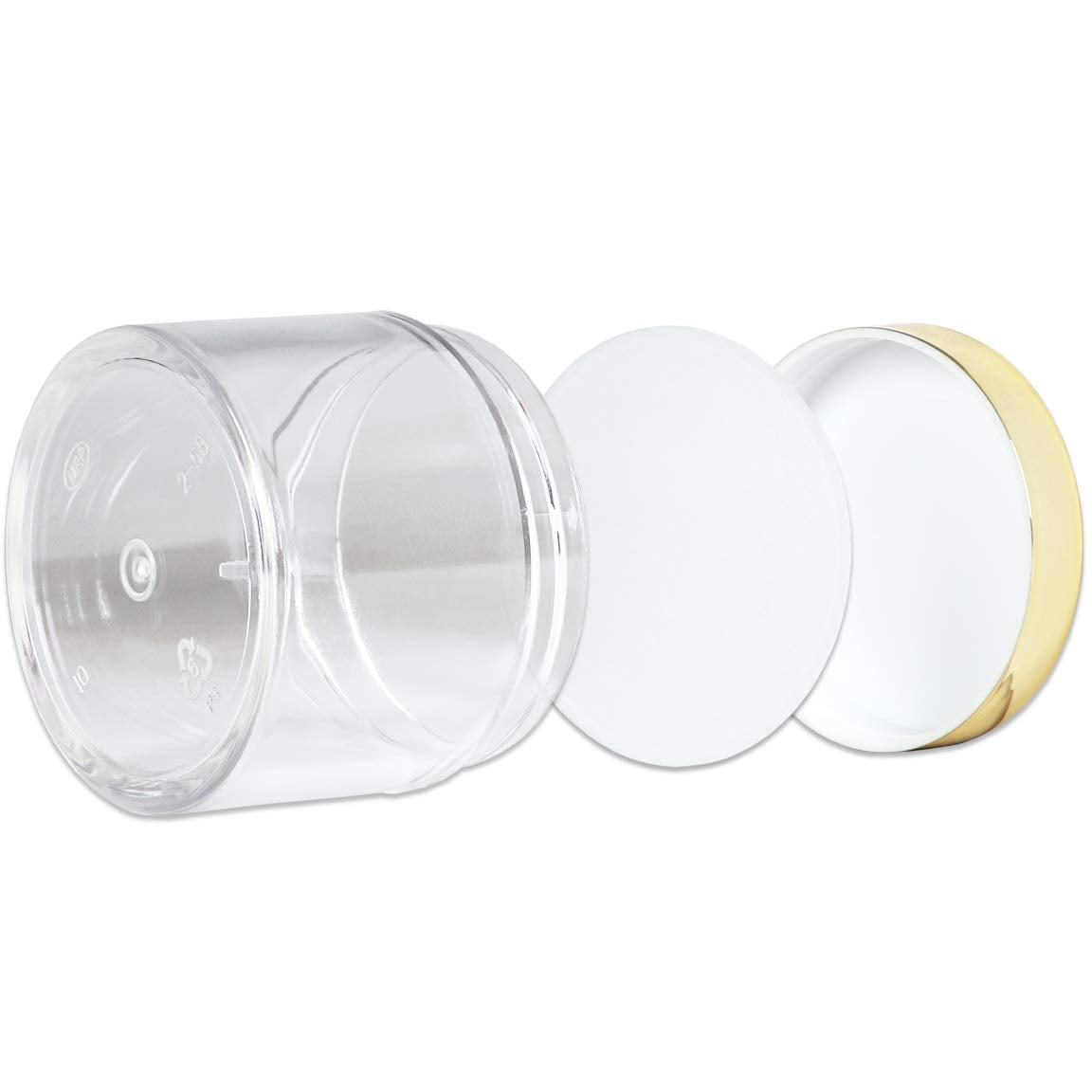 Beauticom 2 Oz./ 60 Grams/ 60 Ml (Quantity: 12 Packs) Thick Wall Round Clear Plastic Leak-Proof Jars Container With Gold Lids Fo