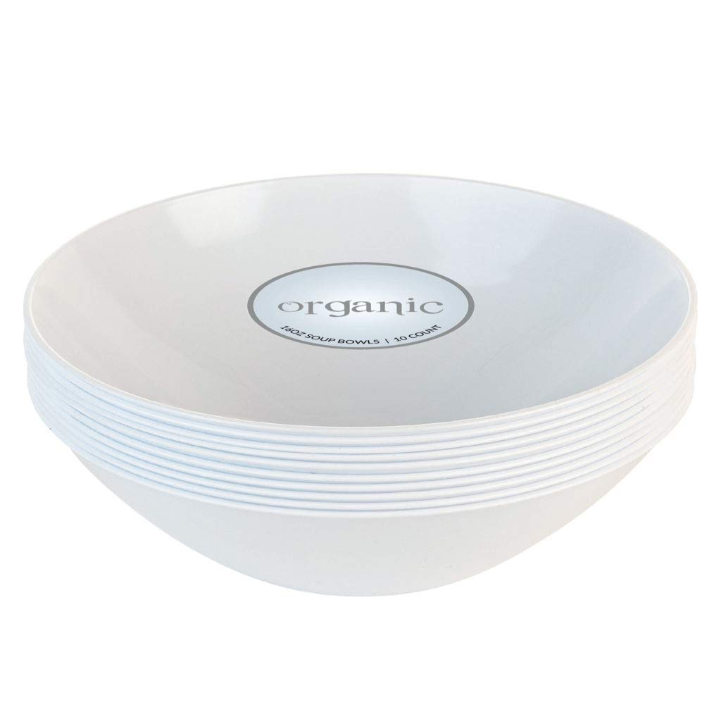 Blue Sky Organic White Bowls, 16 Oz. - 10 Pieces - Tableware For Hot Soup & Cold Desserts, Ideal For Parties & Events