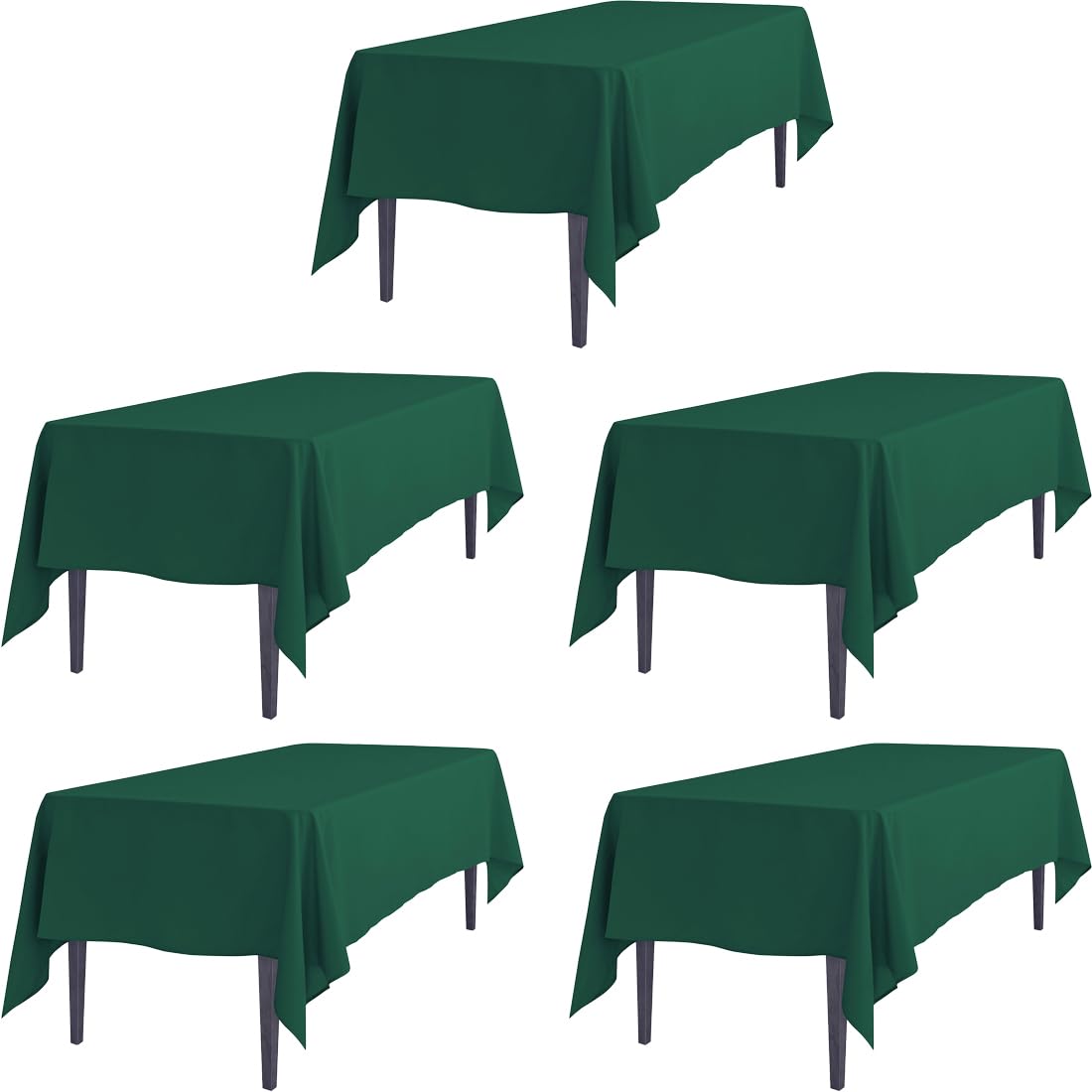 Ltc Linens 5 Pack Hunter Green Rectangle Tablecloths 70 X 120 Inch For 6 Or 8 Ft Rectangular Banquet Tables With Half-Drop - Sta
