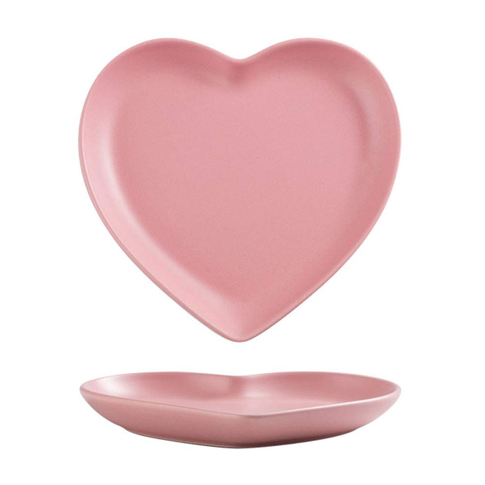 Fuyu 2Pcs Colorful Matte Heart Shaped Ceramic Dinner Plate Salad Plate Dessert Plate Steak Plate
