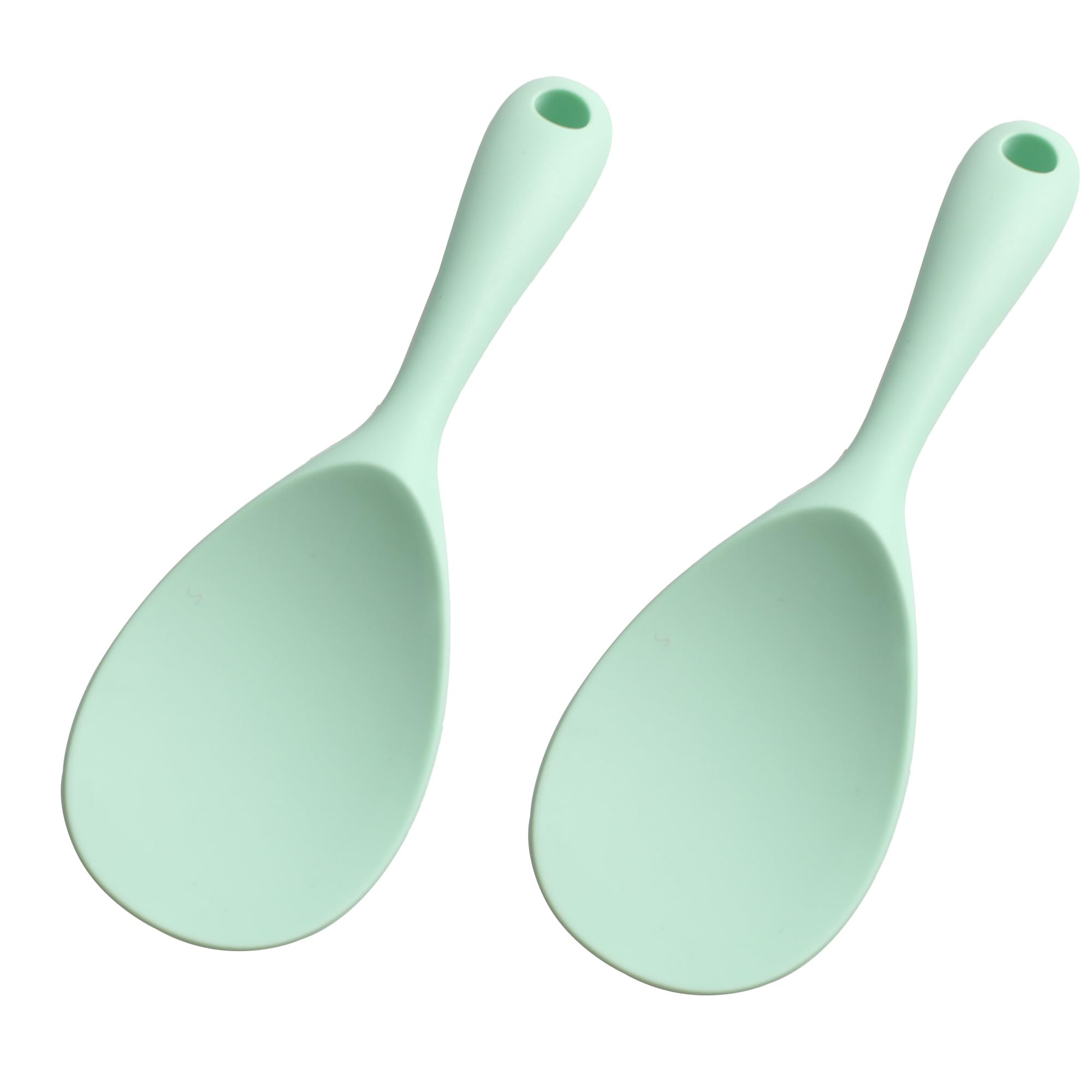 PDETVEO 2PCS 8.8 Inch Silicone Rice Paddle Spoon, Light Green Non Stick Rice Spatula, Heat Resistant Rice Cooker Spoon for Rice,
