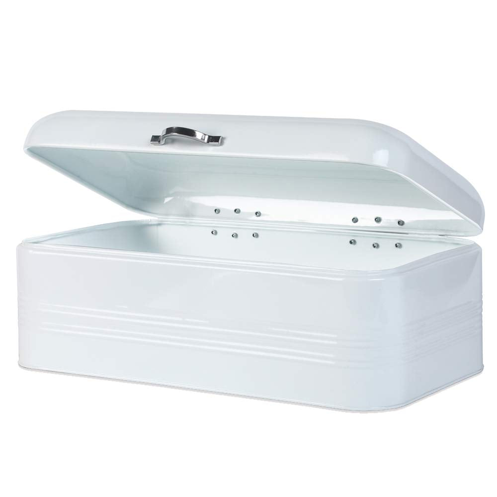 Large Bread Box for Kitchen, Metal Bread Storage Bin with Lid, 16.3x9x6.7, White